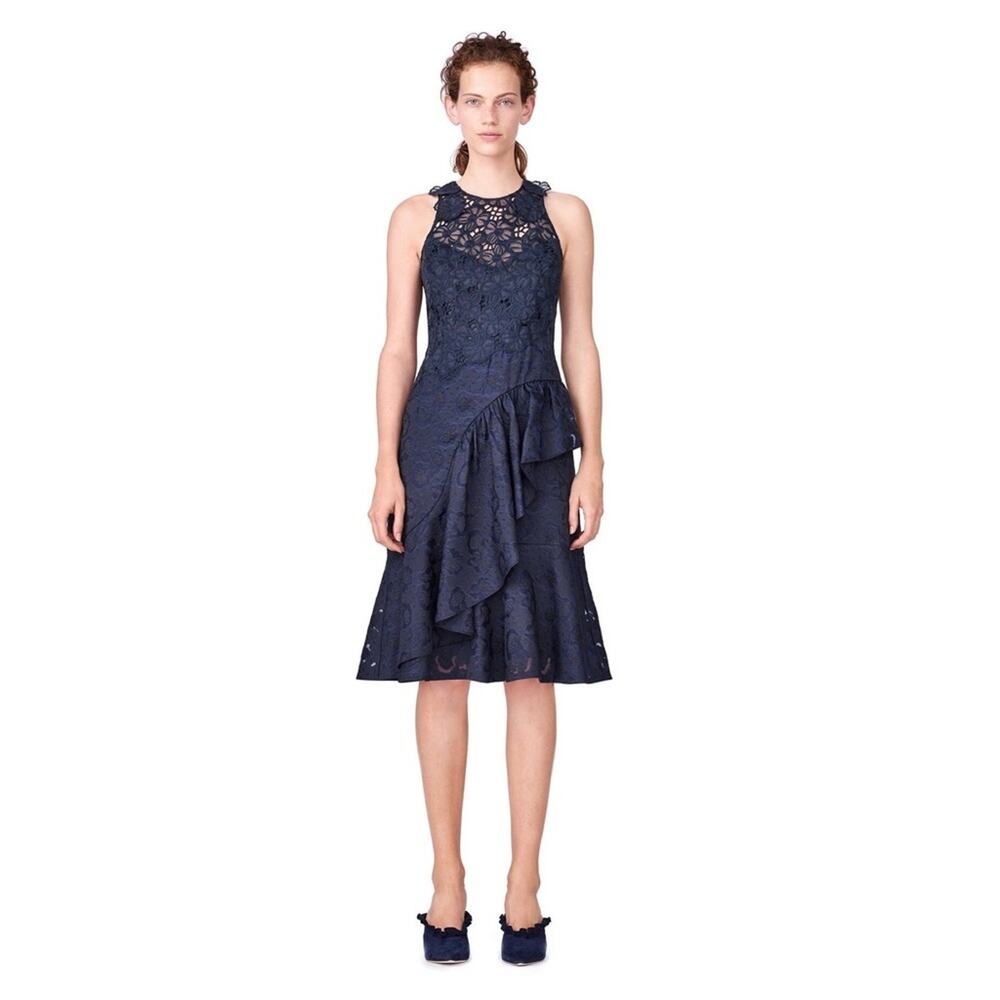 NWT Rebecca Taylor Aly silk blue lace ruffle dress